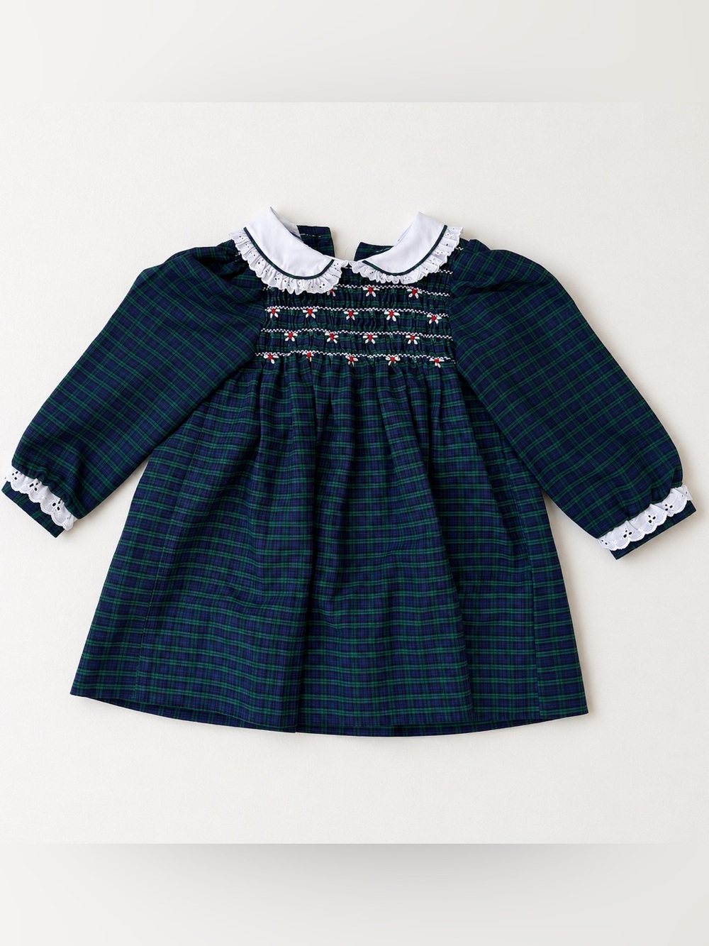 Polly Flinders Vintage Girls Tartan Plaid Smocked Christmas Holiday Dress 3T